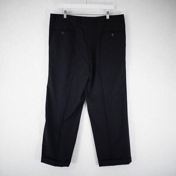 Pronto Uomo Wool Black Pleated Cuffed High Rise Dress Pants 38/27 Lined Partiall - Picture 4 of 7